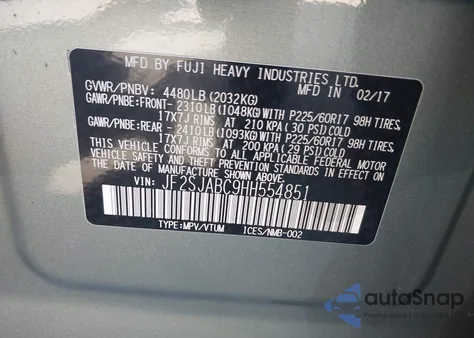 2017 Subaru Forester 2.5I from USA, damaged, VIN JF2SJABC9HH554851